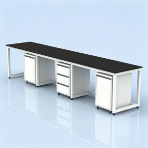 All Steel Frame School Laboratory Side Bench with Mobile Cabinet Modular Lab Workbench Multi Worktop Options Contemporary Design