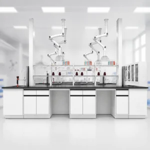 All Steel Island Style Chemistry Lab Workbench with Double Layer Anti corrosion Lab Bench Reagent Rack Laboratory Furniture