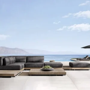 All Weather Teak Outdoor Sofa Set L Shaped Pool Side & Hotel Patio Furniture Waterproof Eco Friendly Durable