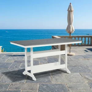 All-Weather Waterproof HDPE Modern Outdoor High Top Stackable Faux Wood Dining Table UV Resistant for Garden Poolside