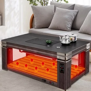 All in One Smart Convertible Modern 2 Tier Storage Electric Heated Coffee Table Quiet Operation for Family