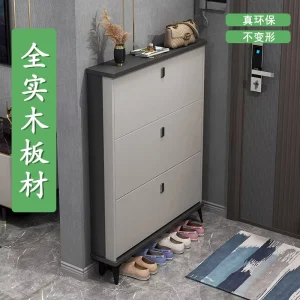 All solid Wood Ultra thin Flip top Shoe Cabinet Large capacity Household Entrance Foyer High end Narrow Rack Stor