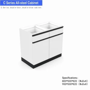 All steel Lab Cabinet Double Door Double Drawer Storage Unit with Long Strip Handles