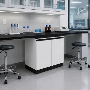 All steel Lab Cabinet Double Door Storage Unit with Black Long Strip Handles