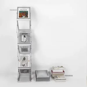 Aluminum Alloy Foldable Floor Bookshelf Small Book Rack Home Living Room Magazine Picture Book Shelf Factory Direct