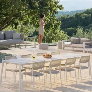 Aluminum Alloy Frame Garden Set with Slate Tabletop, Bistro 8 Seater Dining Table Set Outdoor