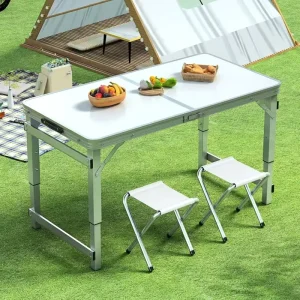 Aluminum Alloy Outdoor Portable Folding Dining Table with Adjustable Height for Picnic Stall Square Tube Design