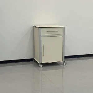 Aluminum Column HPL Patient Bedside Storage Cabinet Single Drawer Lockable Casters Moisture proof Medical Nightstand