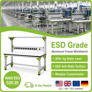 Aluminum Frame ESD Workbench 500KG Heavy Duty ANSI ESD S20.20 Modular Anti Static Workstation for Electronics Assembly Lab