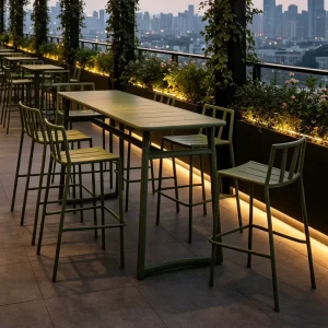 Aluminum Frame Garden Furniture Set with Bar Stools and Tables for Hotels Resorts Restaurants and Bars