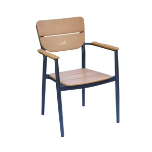 Aluminum Frame Outdoor Leisure Cafe and Dining Chair with Slatted Arm and Backrest