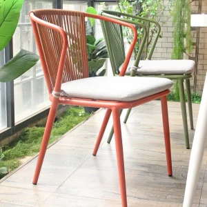 Aluminum Industrial Metal Frame Armchairs Dining Chairs Restaurant Chairs Woven Rope Rattan Chairs With Armrests