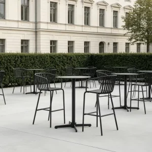 Aluminum Long High Bar Tables and Chairs Set Coffee Barrel Style