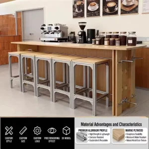 Aluminum Profile Marine Panel Bar Counter Table High legged Commercial Coffee Shop and Living Room Long Table Chair Set Modern