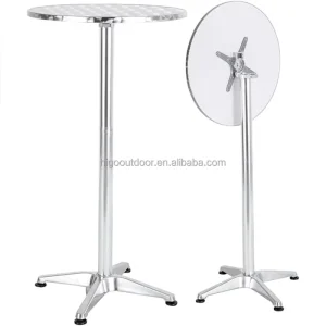 Aluminum Round Folding Dining Bar Table and Chairs Modern Portable Outdoor Foldable Patio Garden Commercial Indoor Silver Flash