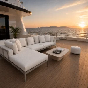 Aluminum Woven Webbing L Shaped Outdoor Sectional Sofa Set All Weather for Yacht Deck and Coastal Resort Projects