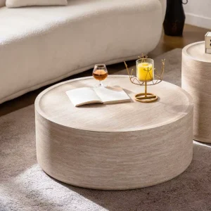 Amber Round Coffee Table with Mars Pattern Modern Drum Circle Coffee Table MDF for Living Room Apartment No Assembly