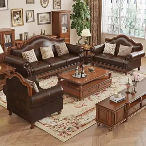 American Classic Vintage Living Room Handmade Mid Century Antique Leather Sofa