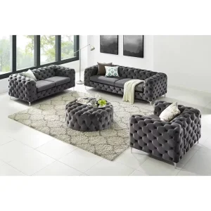 American Design Chesterfield Sofa Set Furniture Modern Grey Velvet Luxury Upholstered Button Tufted Sofas Living Room Sofas