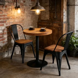 American Industrial Style Retro Dining Table and Chairs 4 Seater Iron Wood Combined Table for Restaurant Snack Bar and Bar