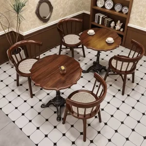 American Industrial Vintage Retro Cafe Diner Table and Chair Set Wooden Fast Food Chair for Hotel Restaurant Bistro Furniture