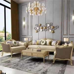 American Light Luxury Genuine Leather Sectional Sofa Set European Modern Design Solid Wood Villa Apartment Hotel Cooling