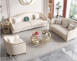 American Light Luxury Leather Sofa Modern European Style Simple Corner Design for French Living Room or Hotel Mall Use