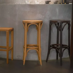 American Modern Commercial High Bar Chair Beech Wood Rattan Backless Restaurant Cafe Bar Stools