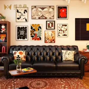 American Modern Genuine Leather Adjustable Sectional Sofa Set with Stainless Steel Legs for Living Room European Furniture