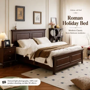 American Red Oak Solid Wood Bed Double Beds Master Bedroom Luxury Elegant Furniture King Size Bed