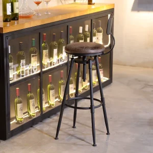 American Retro Industrial Style Bar Chair Wood Stool Wrought Iron Backrest Rotary Lift Solid Metal Modern Kitchen Chairs