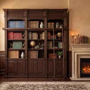 American Retro Library Furniture Living Room Wooden Library Wall Bookcase Shelf Library Wooden Book Shelves Customize