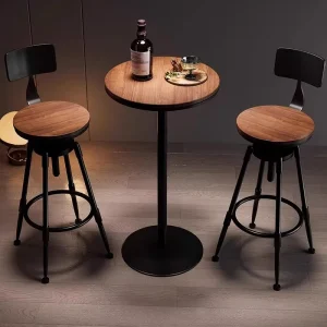 American Retro Wood Swivel Lift Bar Stool for Kitchen Outdoor Hotel Dining Gym School and Leisure High Chair