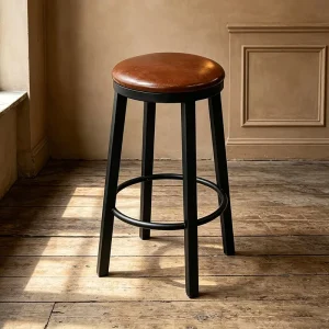 American Style Bar Upholstered Stools Custom Iron & Leather Chairs Cafe & Bar Bistro Discussion Sets