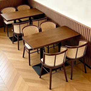American Style Mid Century Cafe Dessert Shop Wicker Lounge Chairs Light Fare Bistro Tables Commercial Restaurant