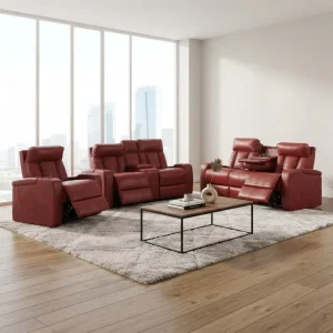American Style Modern Luxury Genuine Leather Electric Power Recliner Extendable Sofa Set