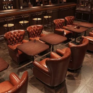 American Style Retro Whiskey Bar Sofa Vintage Cocktail Cafe Table Chair Set Solid Wood Cigar Room Tiger Chair High Density
