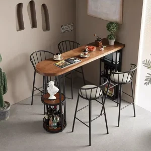 American Style Solid Wood Retro Bar Counter Partition Table Home Coffee Shop Leisure Bar High Stool Table and Chair Set
