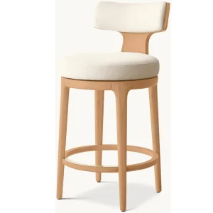 American Style White Oak Swivel Fabric Bar Stool