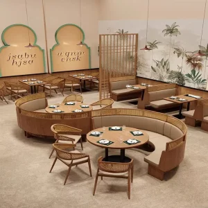 American Style Wooden Rattan Restaurant Booth Sofas Table and Chair Sets for Commercial Use Coffee Shops Hot Pot Restaurants