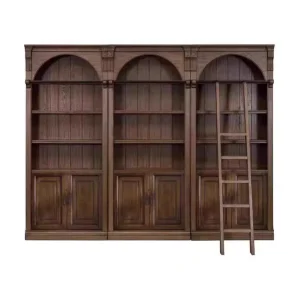 American Vintage Distressed Full wall Bookshelf bookcase with library ladder library furniture bookshelf for home office room