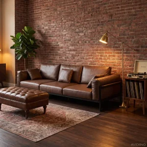 American Vintage Leather Sofa for Villa Luxury Hotel Lobby