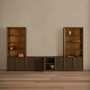 American Vintage Modular TV Wall Luxury Weathered Oak Villa Entertainment Suite Suitable for Villas and Living Rooms