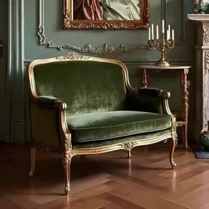 American Vintage Solid Wood Carved Sofa French Palace Distressed Golden Velvet Chair 3 Seater Custom Furniture Factory