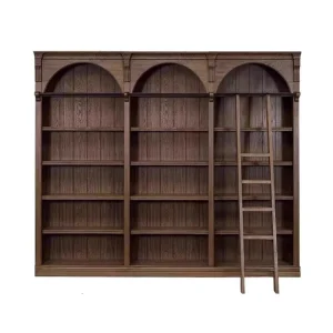 American Vintage Wooden Library Bookshelf Home Library Bookshelf with Ladder Library Furniture Bookshelf for Home Office Room