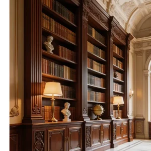American classical full wall bookcase solid wood carved dark walnut library book cabinet customized villa study furniture