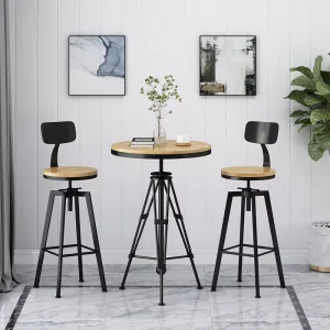 American style Casual Modern Industrial High Table Chair Set Adjustable Height Bar Table Solid Wood Ironwork for Milk Tea Coffee