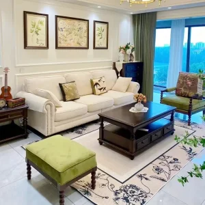 American style Country Fabric Sofa for Three People in a Straight Row Suitable for Small-sized Hotel Apartment or Guesthouse