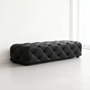American style Light Luxury Genuine Leather Sofa Stool Foot Bench High Density Sponge Filling for Living Room Bedroom Entryway