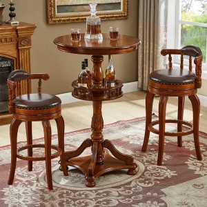 American style Solid Wood Bar Table and Chairs European style Swivel High Stools Bar Stools Bar Table Small Round Home Table